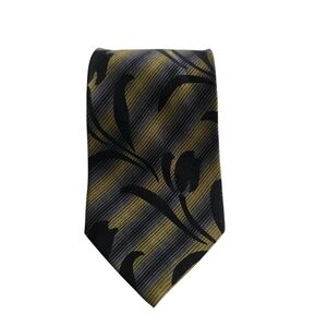 Kenneth Cole Reaction Men's Black Green Floral Tulip Stripe Silk Neck Tie